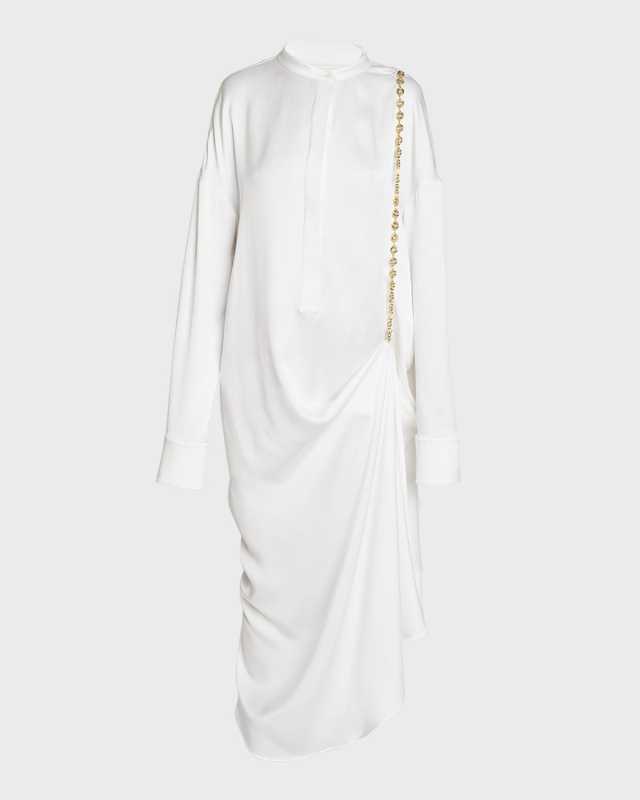 Silk Long Shirtdress with Chain Drape Detail